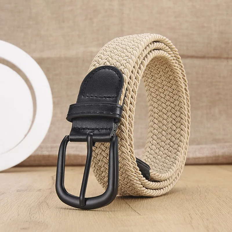 Nicht perforierter gewebter Taillengürtel für Männer und Frauen, elastischer Canvas-Gürtel, vielseitiger Studentenhosengürtel in koreanischer Version für Frauen. – Detail 4