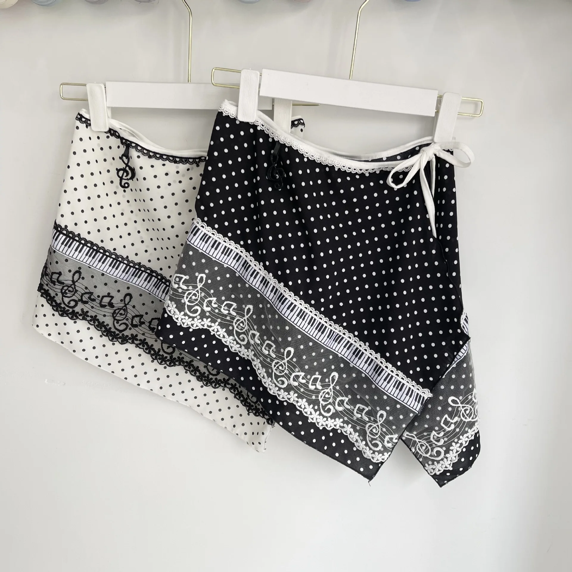 Niche Piano Key Note Lace Polka Dot Skirt Curtain Summer Lady Cosplay Anime Skirt Lolita Jk Cute Sweet Y2K One-piece Skirt