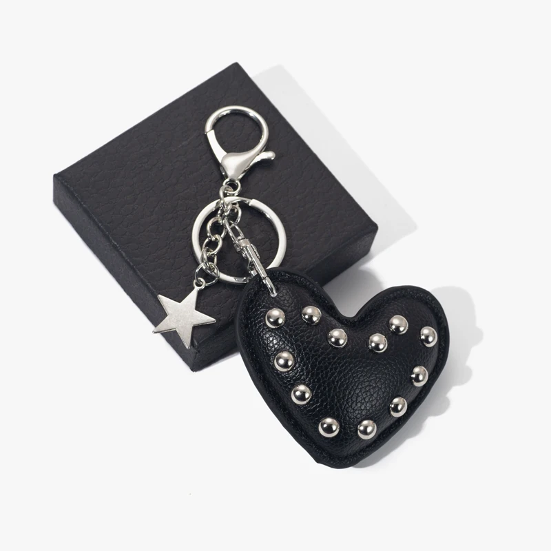 Black Punk Goth Heart For Bag Bag Charm Keychain With Rivet Ring Lock Bag Charm For Daily Wear