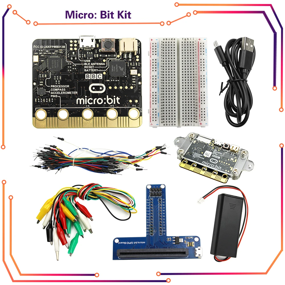 

BBC micro bit board Micro:bit Starter Kit ,Microbit Board case+Alligator Clips +expanding board Used for Teaching DIY Beginners