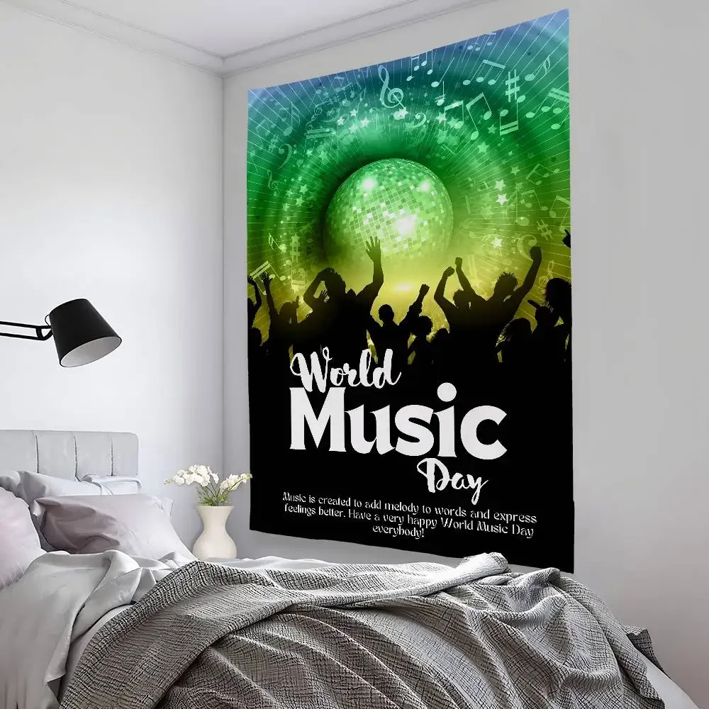 International love Music Day Tapestry Bedroom Living Bar Garden Outdoor Microfiber festival Decoration Background Art Banner