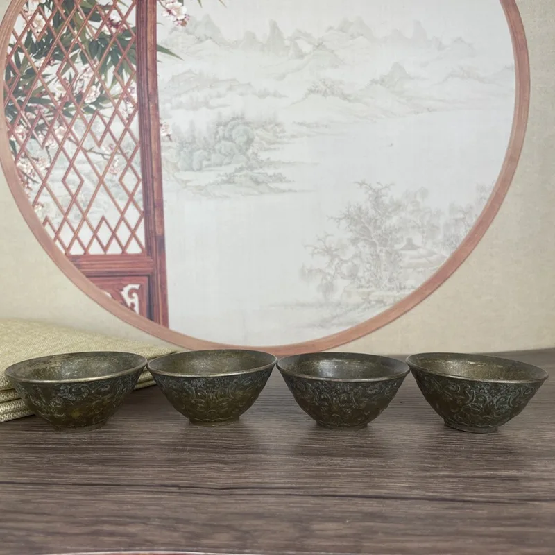 

Antique Copper Bowl Set Blessing Fortune Longevity Happiness Retro Home Decor Craft Ornament Copper Bowl