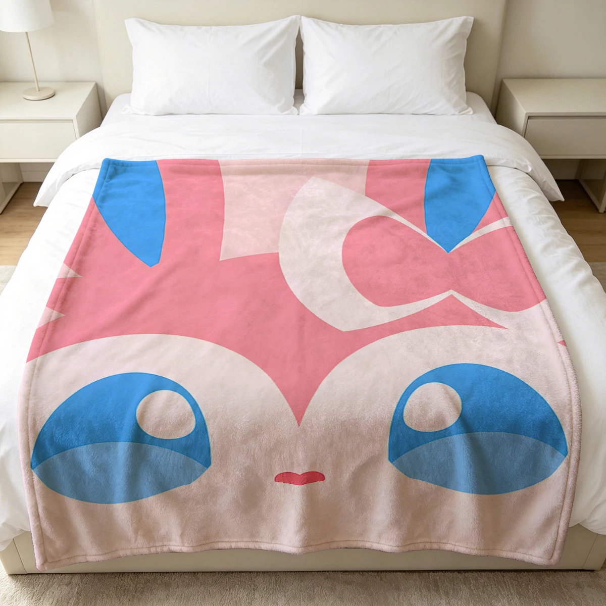 Pink Blue Anime Eyes Soft Fluffy Flannel Blanket Super Cozy Lightweight Bed Blanket for Halloween Sofa Bed Christmas Decor