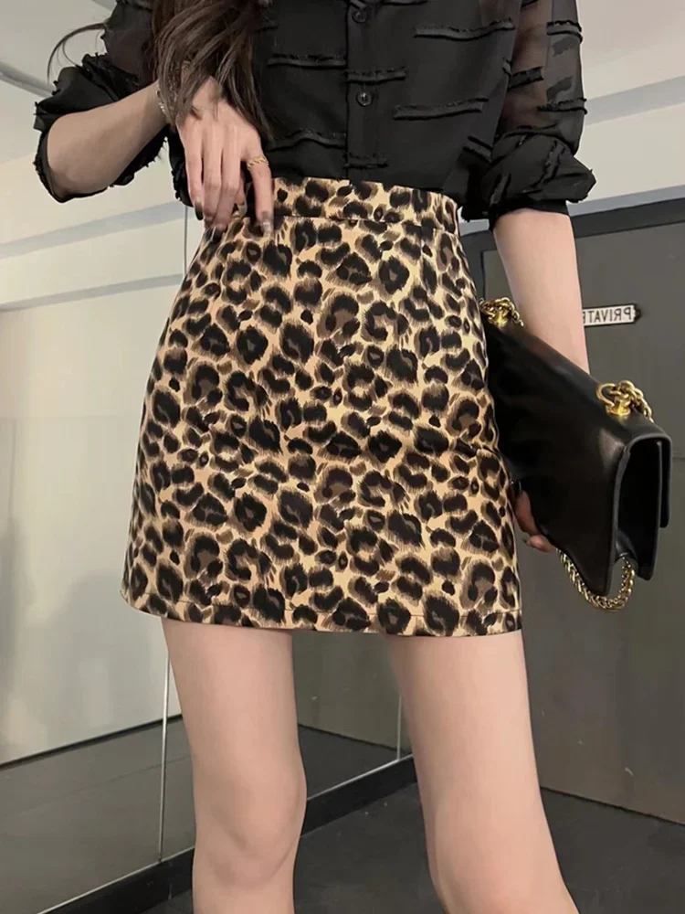 Matakawa Womne Skirts Leopard A-line Spring Autumn Vintage Sexy Faldas Mujer Korean Fashion Y2k Spicy Girl Party Mini Skirt