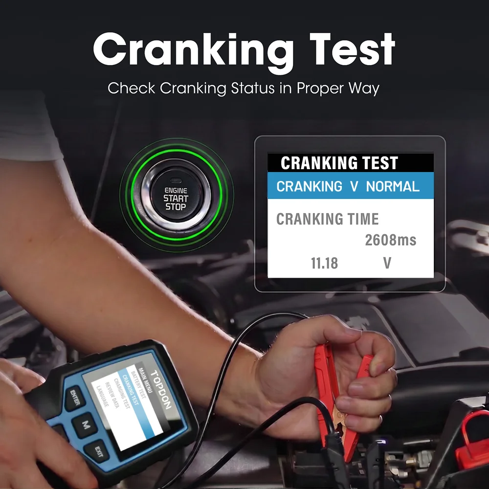 TOPDON BT200 12V Car Battery Tester Digital Automotive Diagnostic Battery Tester Analyzer Vehicle Cranking Charging Scanner Tool