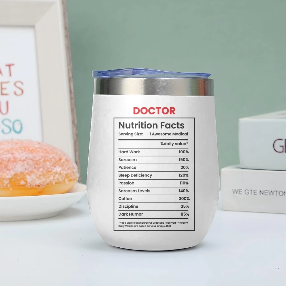 Doctor Nutrition Facts Vacuum Flasks 12oz Insulated Wine Tumbler Vacuum Coffee Mug Egg Shape Thermos Cup