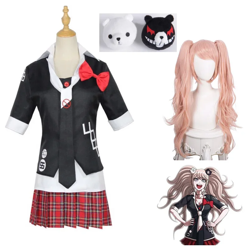 cosplayanime-danganronpa-cosplay-costume-enoshima-junko-cafe-vetements-de-travail-jupe-courte-uniforme-double-queue-tresse-ours-en-peluche-couvre-chef