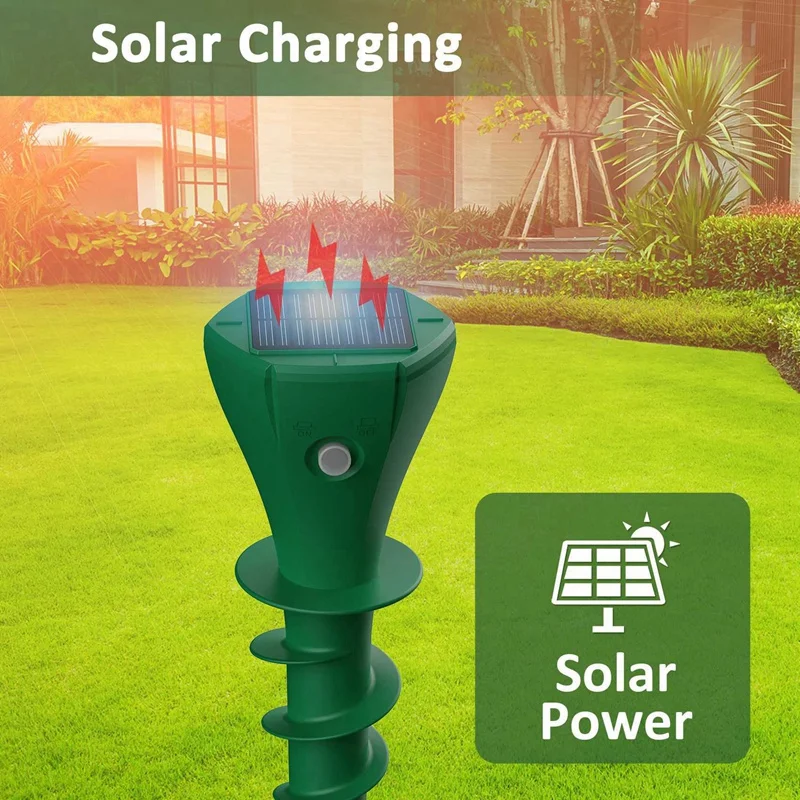 أوتاد اهتزاز رادع للخلاط في الهواء الطلق تعمل بالطاقة الشمسية - 4 قطع باللون الأخضر الهادئ