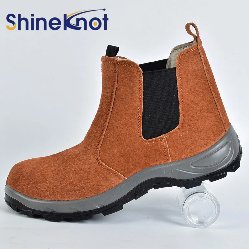 SHINEKNOT Labor Safety Shoes Chelsea Boots Anti Smashing And Anti Piercing Steel Toe Construction Cowhide Work Shoes
