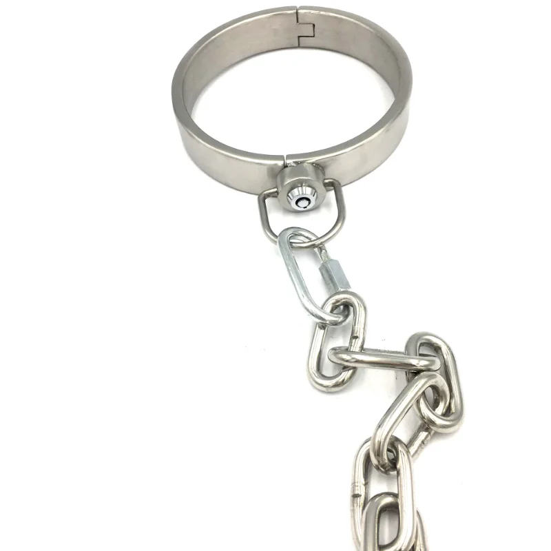 Heavy Stainless Steel Slave Lockable Handcuffs Ankle Cuffs Neck Collar Punishment Captivity BDSM Restraint Shackle Chain