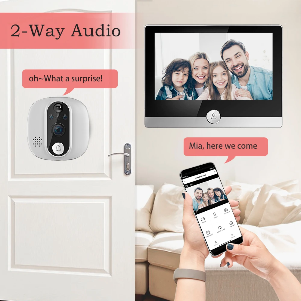 3MP 5Ghz 2.4Ghz WiFi Door Bell Peephole Camera 1080P Tuya Smart Life 5000mAh PIR Motion Detect IR Video Doorbell Digital Viewer