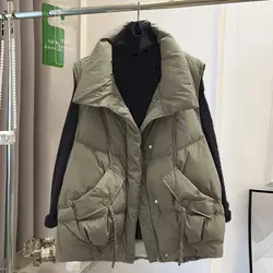 Korean Fashion Silk Floss Vest Coats Women 2025 Autumn Winter New Casual Trend Outer Wear Ultralight Vest Jacket Thicken Womens