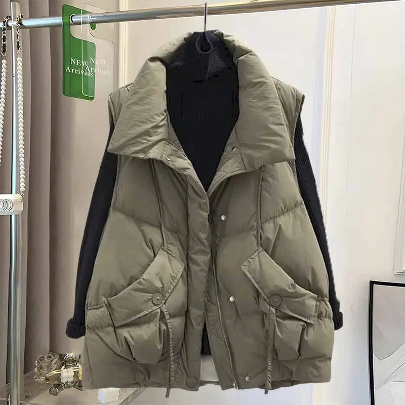 Korean Fashion Silk Floss Vest Coats Women 2026 Autumn Winter New Casual Trend Outer Wear Ultralight Vest Jacket Thicken Womens