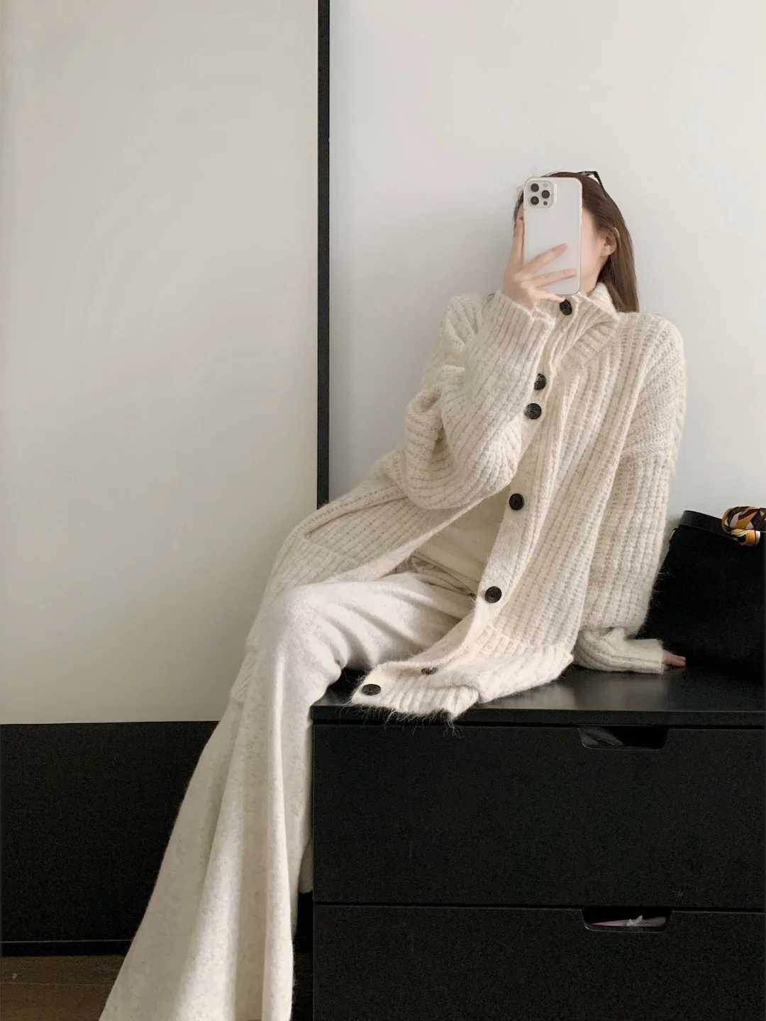 

FlowGaga Lazy Korean Sle High Collar Button Cardigan Sweater Women's Autumn Winter Loose Soft Knitted Outerwear