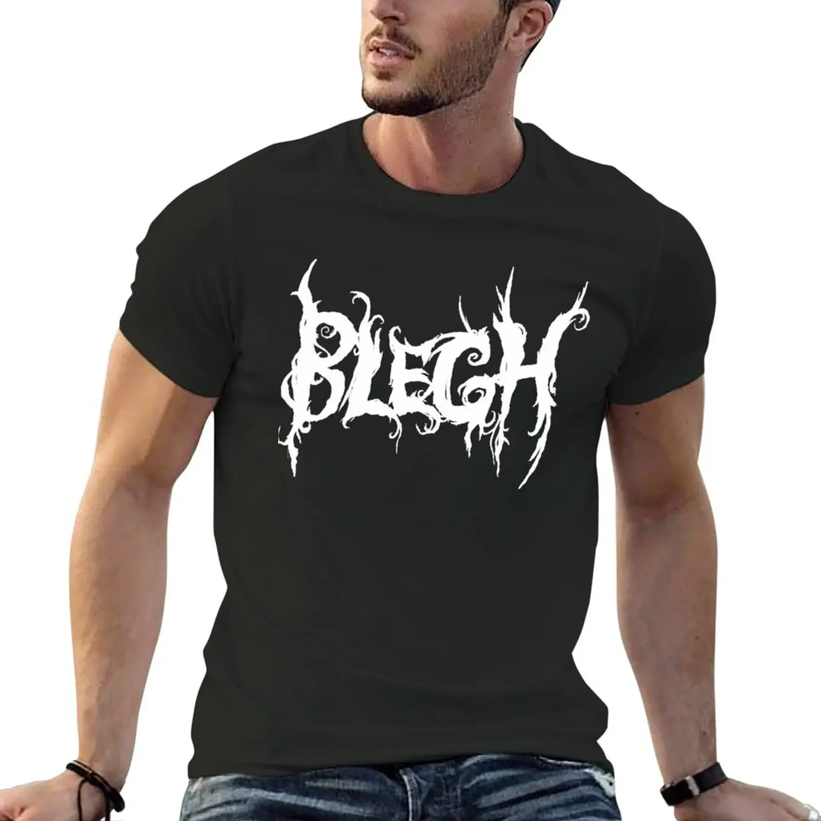 White Blegh on Black T-shirt anime clothes sports fans kawaii clothes Short sleeve tee men