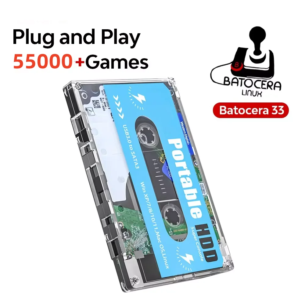 Super Console 500G Gaming HDD Retro Game 55000 Video Games 70 Emulators For PS3/PS2/WII/WIIU/MAME/DC/SS Plug and Play Batocera