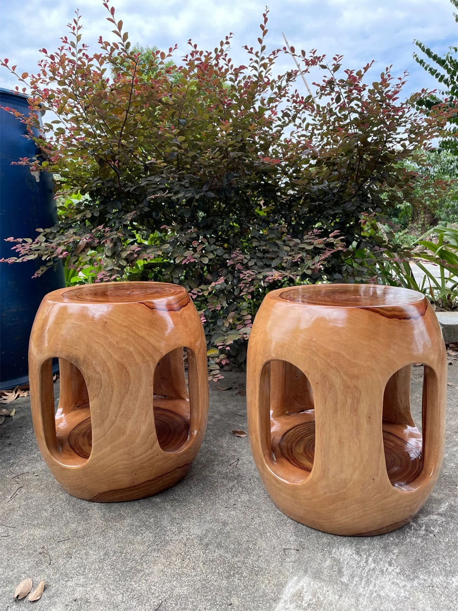 Handcrafted Camphor Wood Stool with Chinese Style for Tea Table, Dressing Table, Shoe Changing, Dining Room, Bar Counter