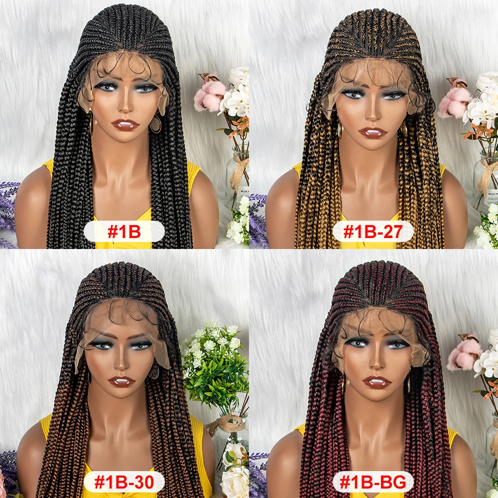 34 Zoll Cornrow geflochtene Perücken 13x9 synthetische Spitze Front Zöpfe Perücken mit Baby für schwarze Frauen Spitze Frontal Flechten Haar Perücken