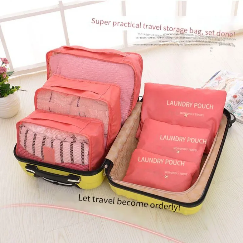 6 Pcs/Set Pink/Blue/Grey Travel storage bag set of six multifunctional Korean clothing storage bag