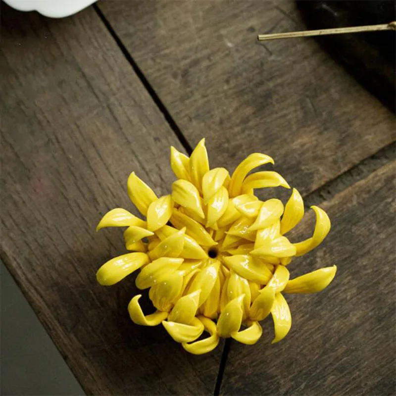 Porcelain Chrysanthemum Peony Flower Stick Incense Holder Aroma Burner Sandalwood Incense Base Fragrance Item Tea Pet Home Decor