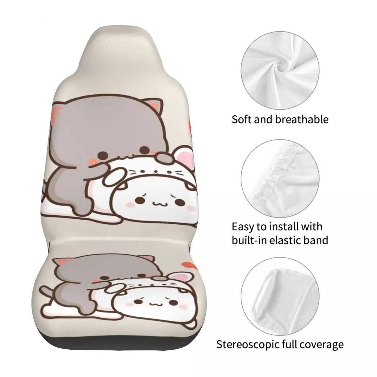 Peach And Goma Mochi Cat Car Seat Cover Custom Printing Universal Front Protector Accessories Cushion Set