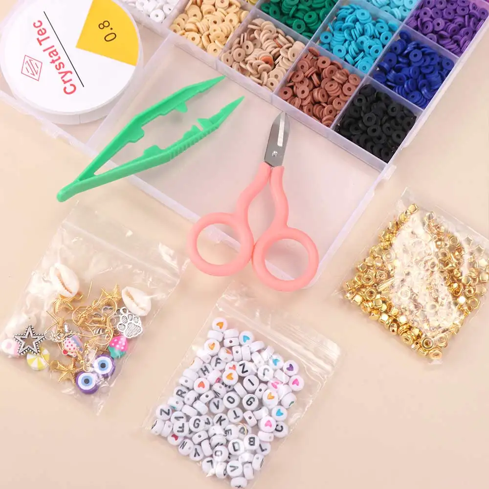Mit Alphabet-Perlen, Polymer-Ton-Perlen-Set, Ton-Scheiben-Perlen, gemischte Farben, flache runde Abstandshalter-Perlen, Bohemian-Weichkeramik – Detail 6