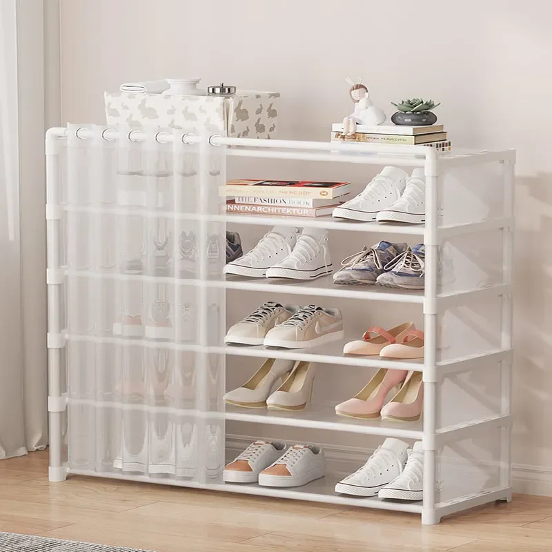 Dustproof Multi-Layer Shoe Rack Shoe Storage Shelf with Door Curtains Space-Saving Shoe Cabinet Multifunctional Shoe