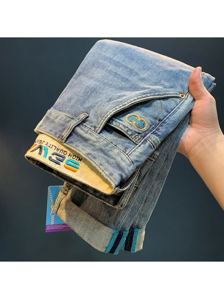 Summer Slim Fashion Jeans for Men's 2024 New Heavy Industry Embroidered Casual Slimming Harlan Pants