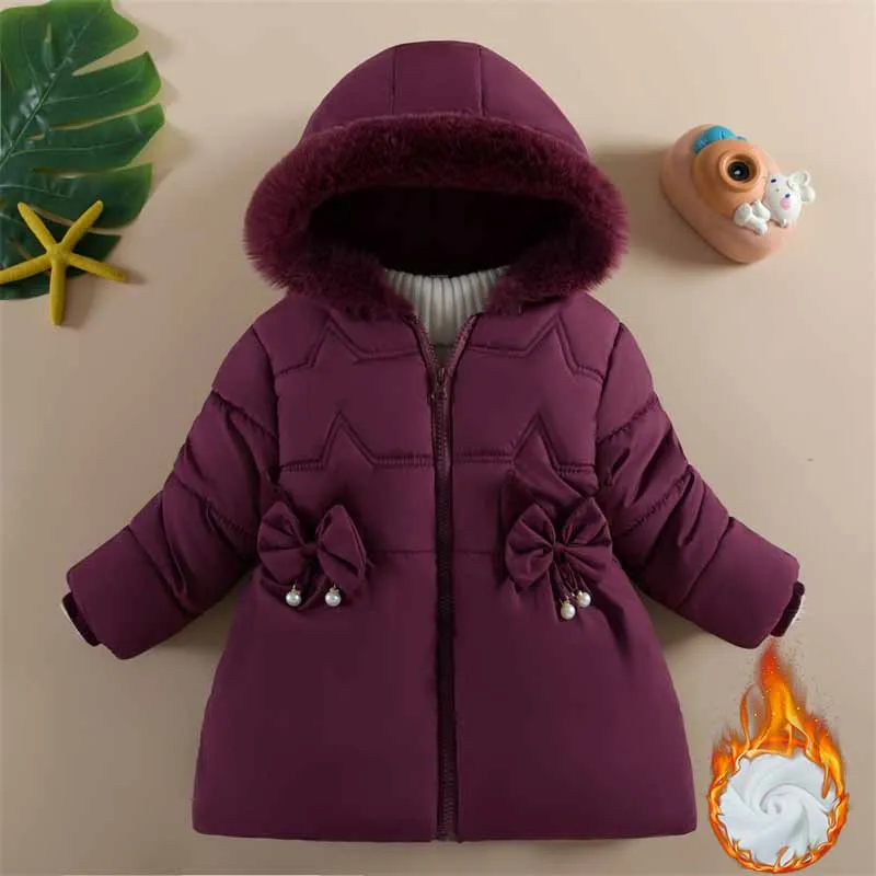 Baby Plush Thick Coat Girls Plus Velvet Jacket Autumn Winter Warm Outerwear Children Hooded Zipper Parkas New Kids Clothing