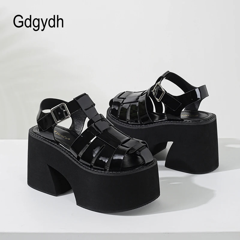 Gdgydh Women\'s Platform Chunky Heel Sandals Punk Style & Gothic Closed Toe Buckle Strap Gladiator Sandals Summer Shoes for Party