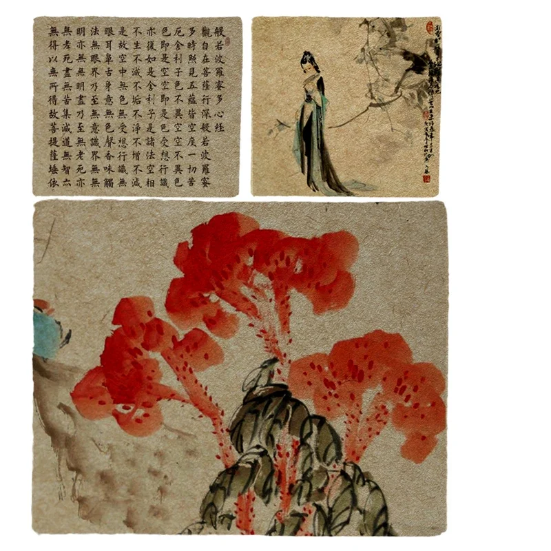 Mulberry Paper Retro Handmade Half-Ripe Rice Paper Chinese Flower Birds Drawing Paper Copy Scriptures Papier Papel Para Dibujar