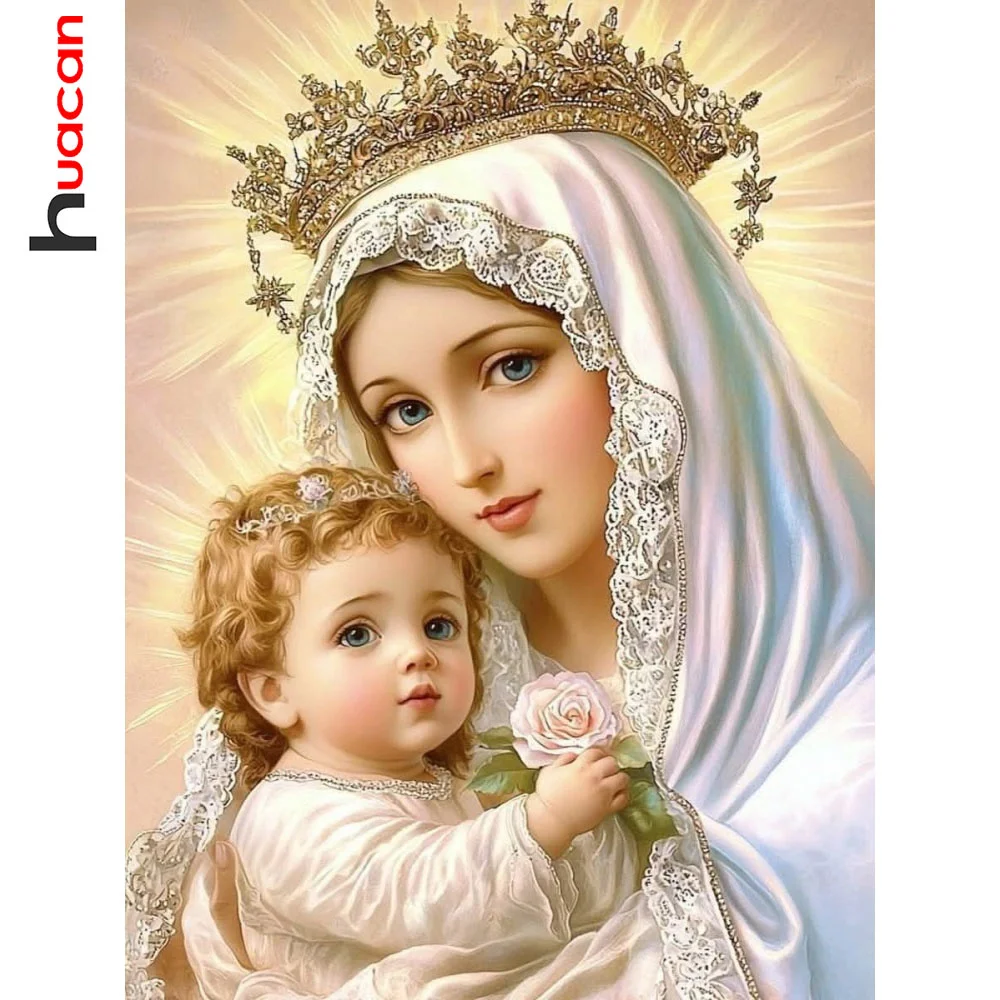 Huacan Vollquadrat-Rundbohrer DIY Diamantmalerei Jungfrau Maria Diamantstickerei Porträt Religion Set Bild aus Strasssteinen