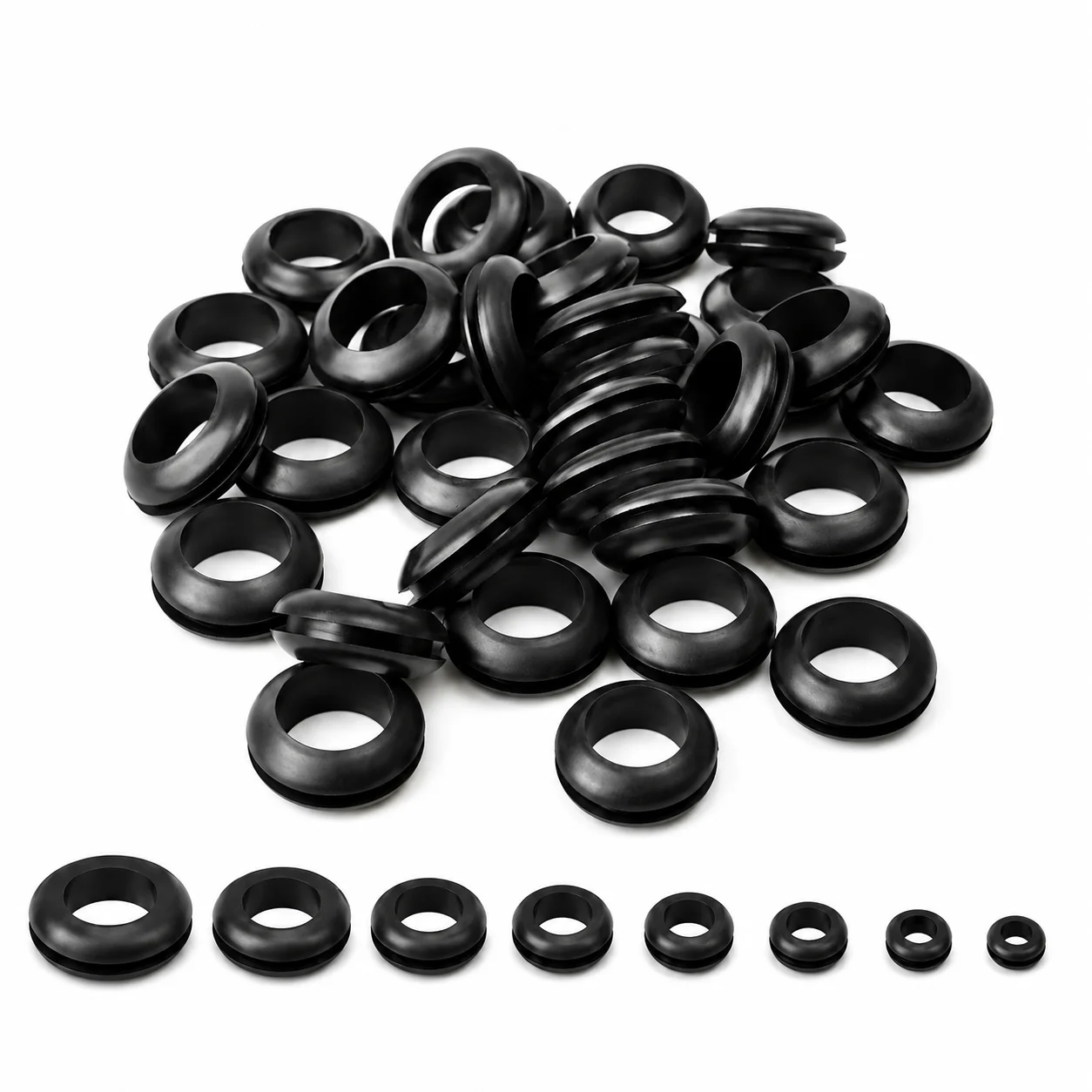 50-200pc Black Rubber Double Sided O Rings Coil Out Hole Wire Grommets for Distribution Box Through Wire Sealing