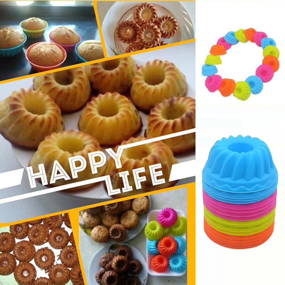 12 Pieces/Set Of Silicone Cake Mold Round Muffin Cup Cake Baking Mold Kitchen Cooking Bakeware Making Diy Cake Decoration Tool