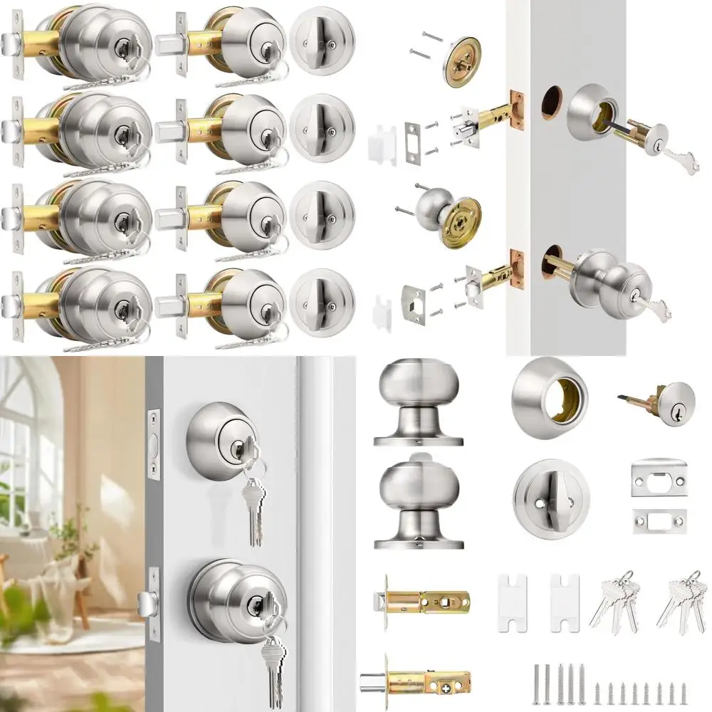 

Ручка входной двери из 4 предметов и набор одноцилиндровых засов, одинаковые ключи, отделка из атласного никеля