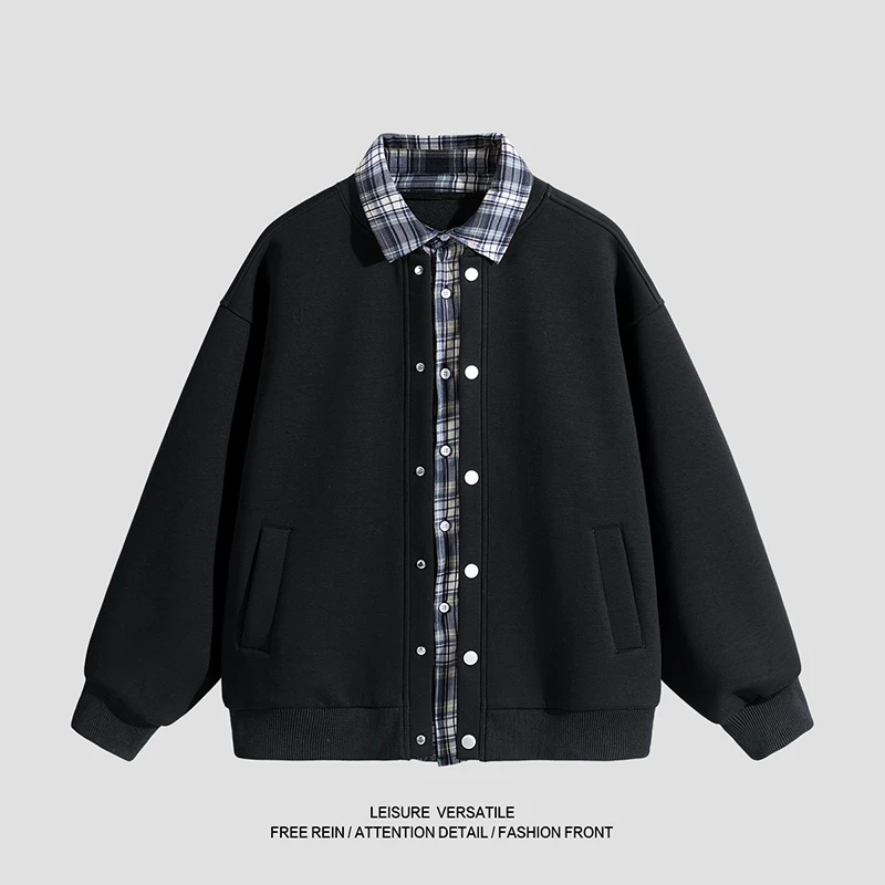 

Spring/Autumn Men's Two-Piece Style Plaid Collar Jacket with Buttons Casual Lining in Contrasting Colors Street Style Shirt