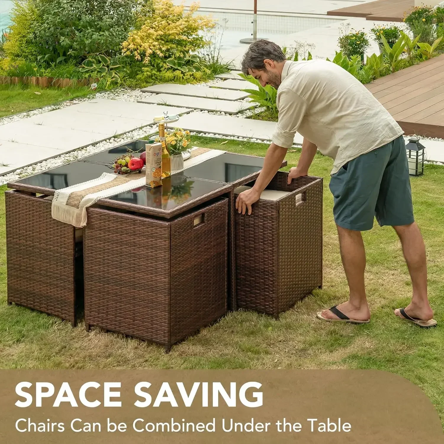 [وصول جديد، سعر مخفض! ]9 قطع أطقم أثاث الفناء الخارجية مكونة من 9 قطع للجلوس والمقسم الخلفي C