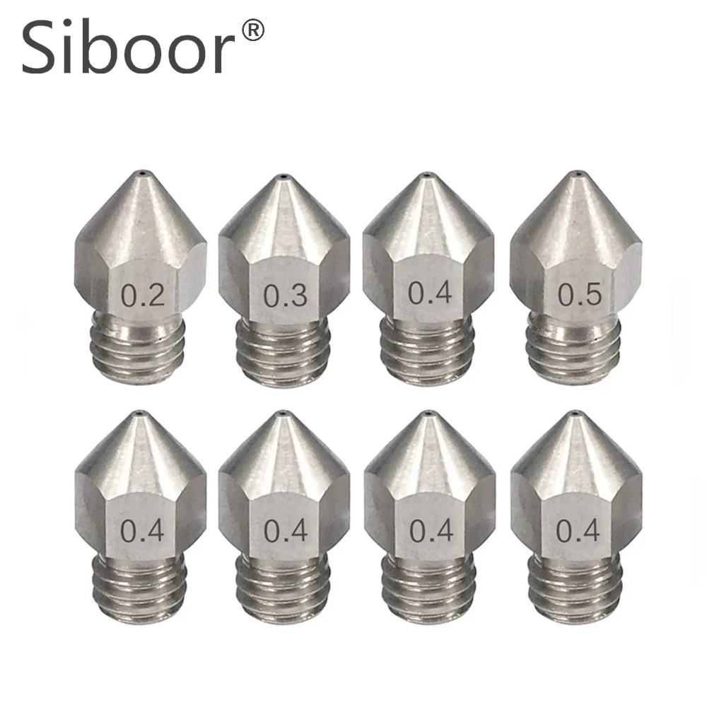 

5PCS MK8 Nozzle 0.2/0.3/0.4/0.5/0.6mm M6 Extruder Threaded Stainless Steel Nozzles for Creality 3D CR8 CR10/S/V2 Ender 3/3S/5/5S