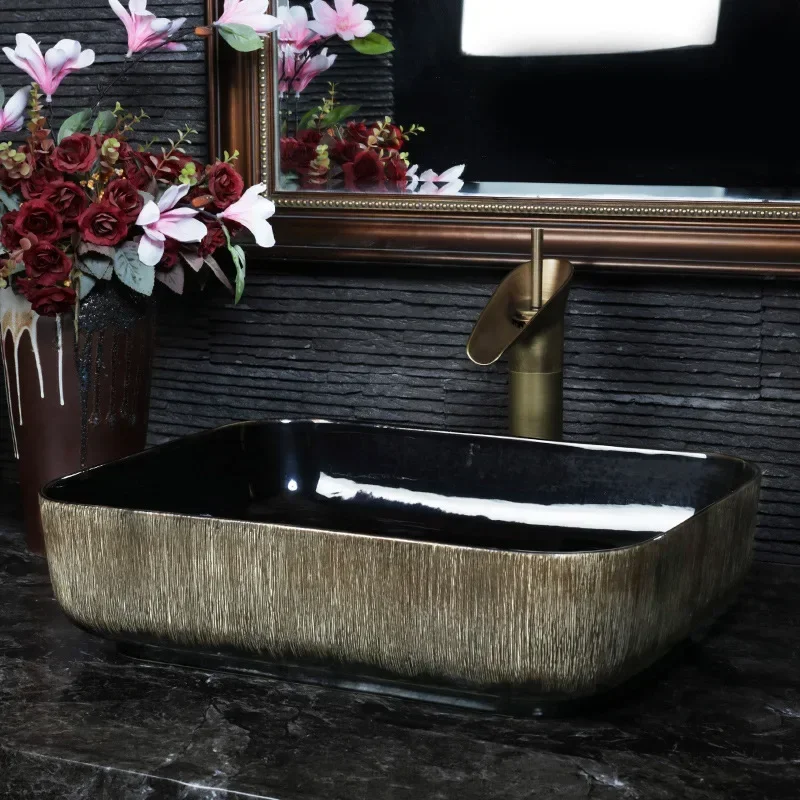 X-S  European-Style Square Table Basin Bathroom Art Basin Ceramic Table Wash Basin Washbasin Inter-Platform HG