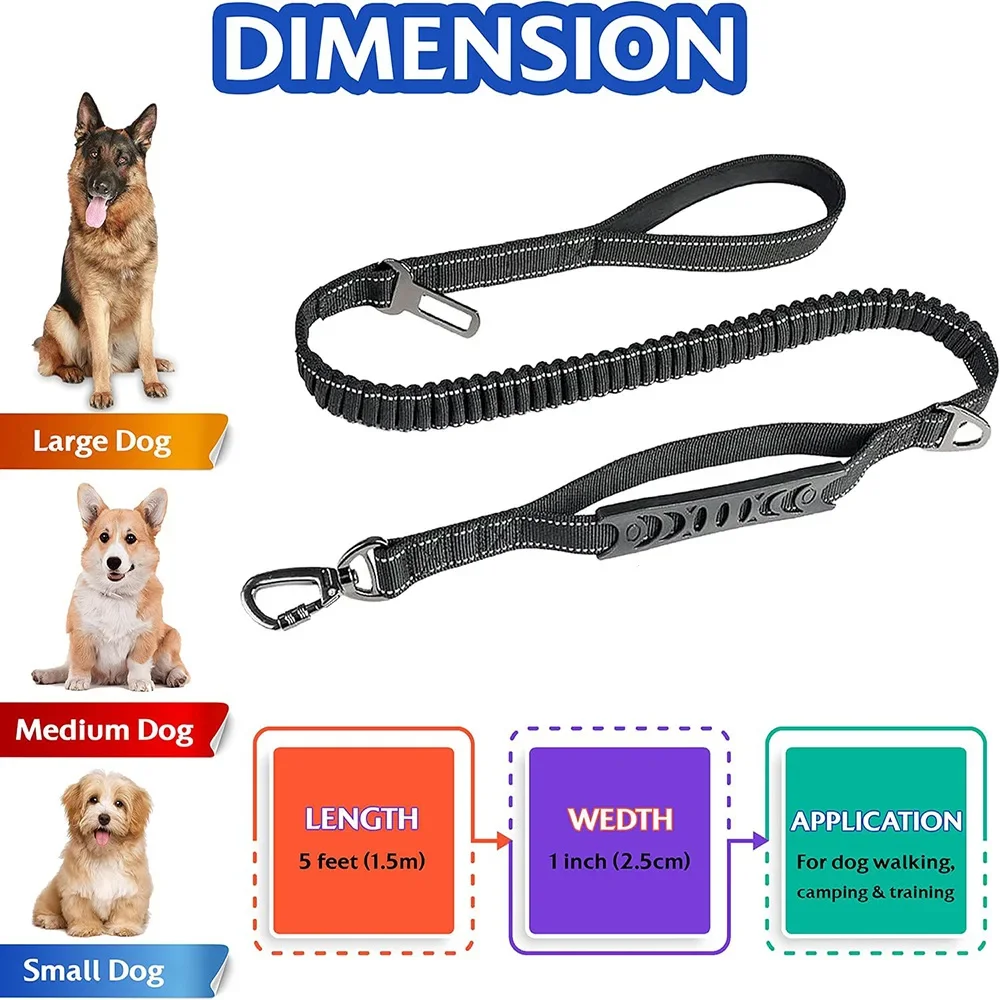 High Quality Pet Supplies Dog Multi-function Elastic Traction Rope Dogleash Car Seat Belt Cushioning Retractable Reflectivenylon