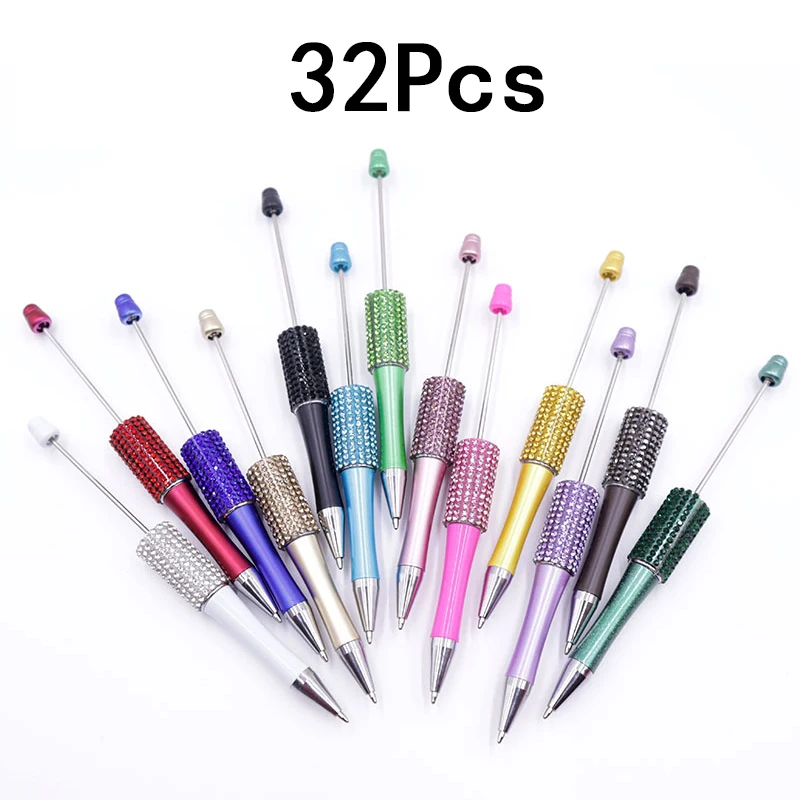 

32pcs Diamond Bead Pen DIY Beadable Ballpoint Pens Student Stationery Pens Writing Pen School Office Supplies