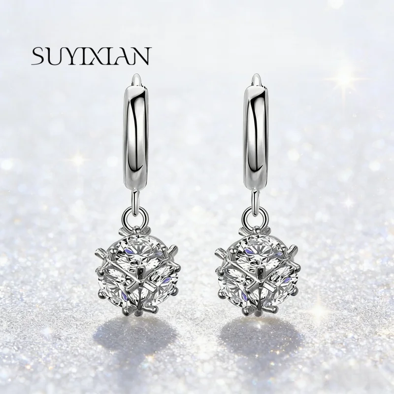 925 Sterling Silver Stylish Simple Six Zircon Rubik's Cube Earrings Birthday Party Anniversary Gift