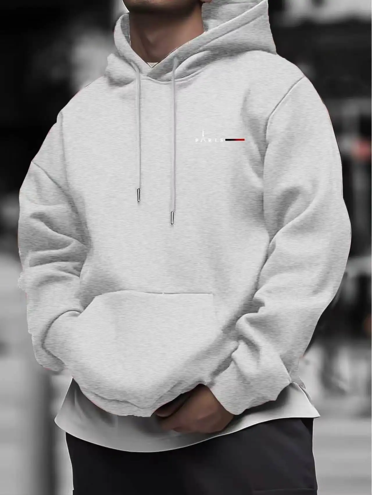 New Man's Kangaroo Pocket with Modern Minimalist Print Design Micro Elastic Fabric Sports Shirt with Casual Comfortable Hoodie
