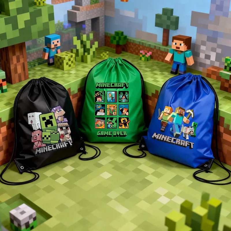 

Miner Crafting Pixel Drawstring Backpack Hot Game Swim Ride Running Sport Bag Cartoon Print Portable Storage Bags Birthday Gift