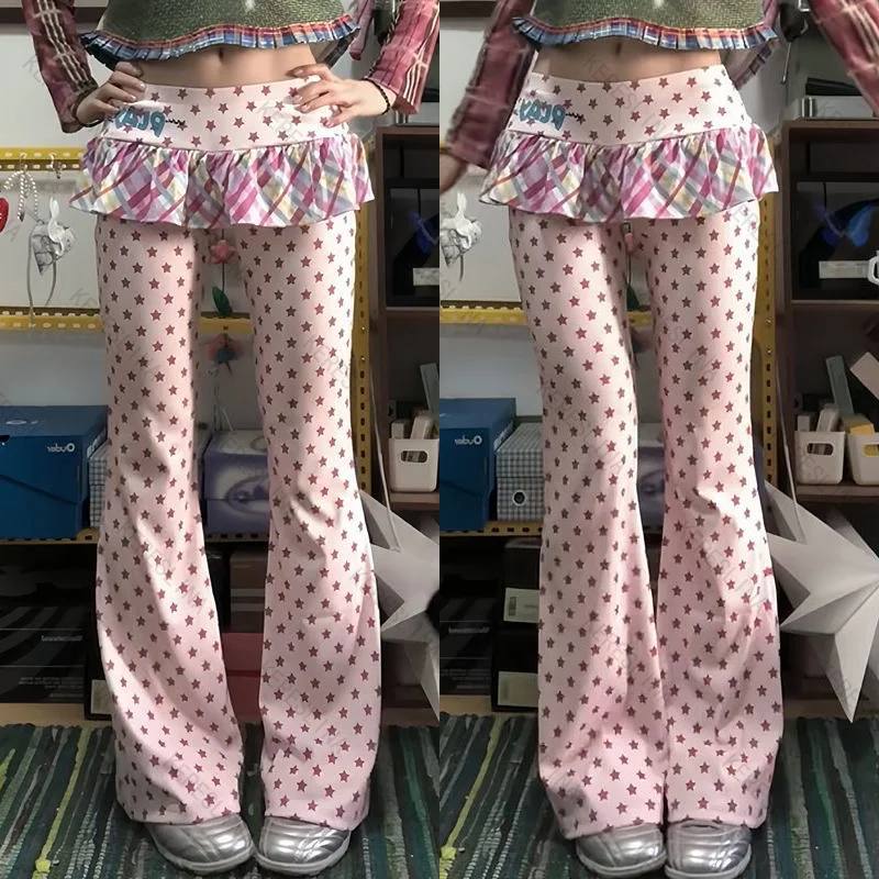 Y2k 2000s Retro Subculture Millennium Spicy Girl Style Fake Two piece Pants Trendy Fashion High Street Versatile Sweet Pants emo