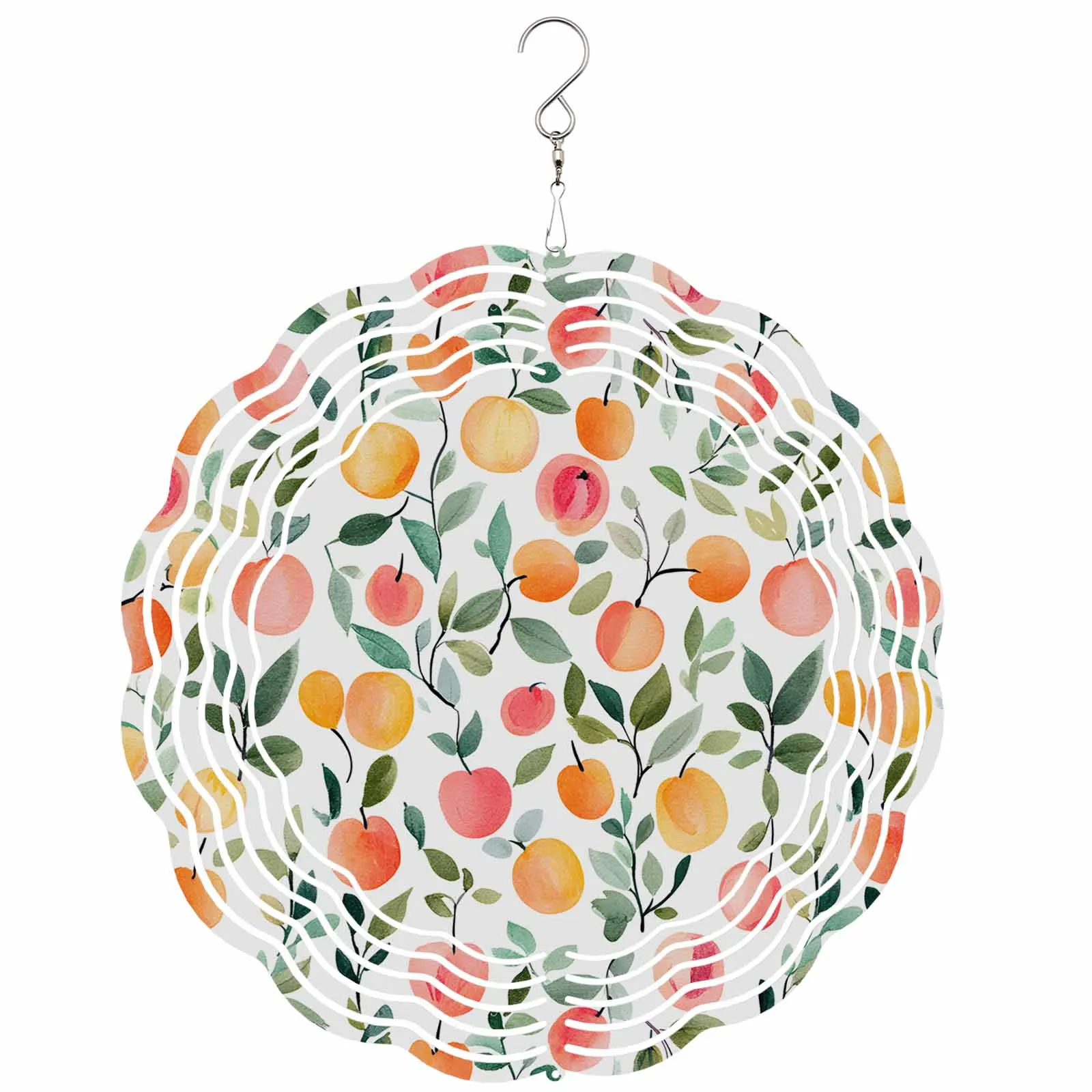 

Spring Peach Fruit Leaf Stainless Steel Hanging Decorations For Home 3D Rotating Wind Spinner