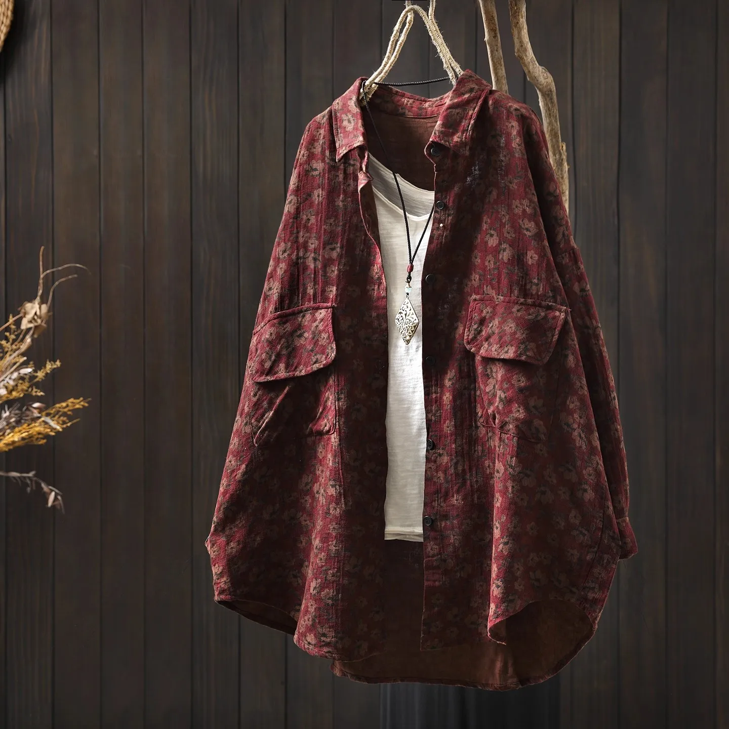 

Enianechu Middle Aged Women Clothes Japan Fashion 100% Cotton Yarn Print Oversized Shirts and Blouses Plus Size Women Clothing