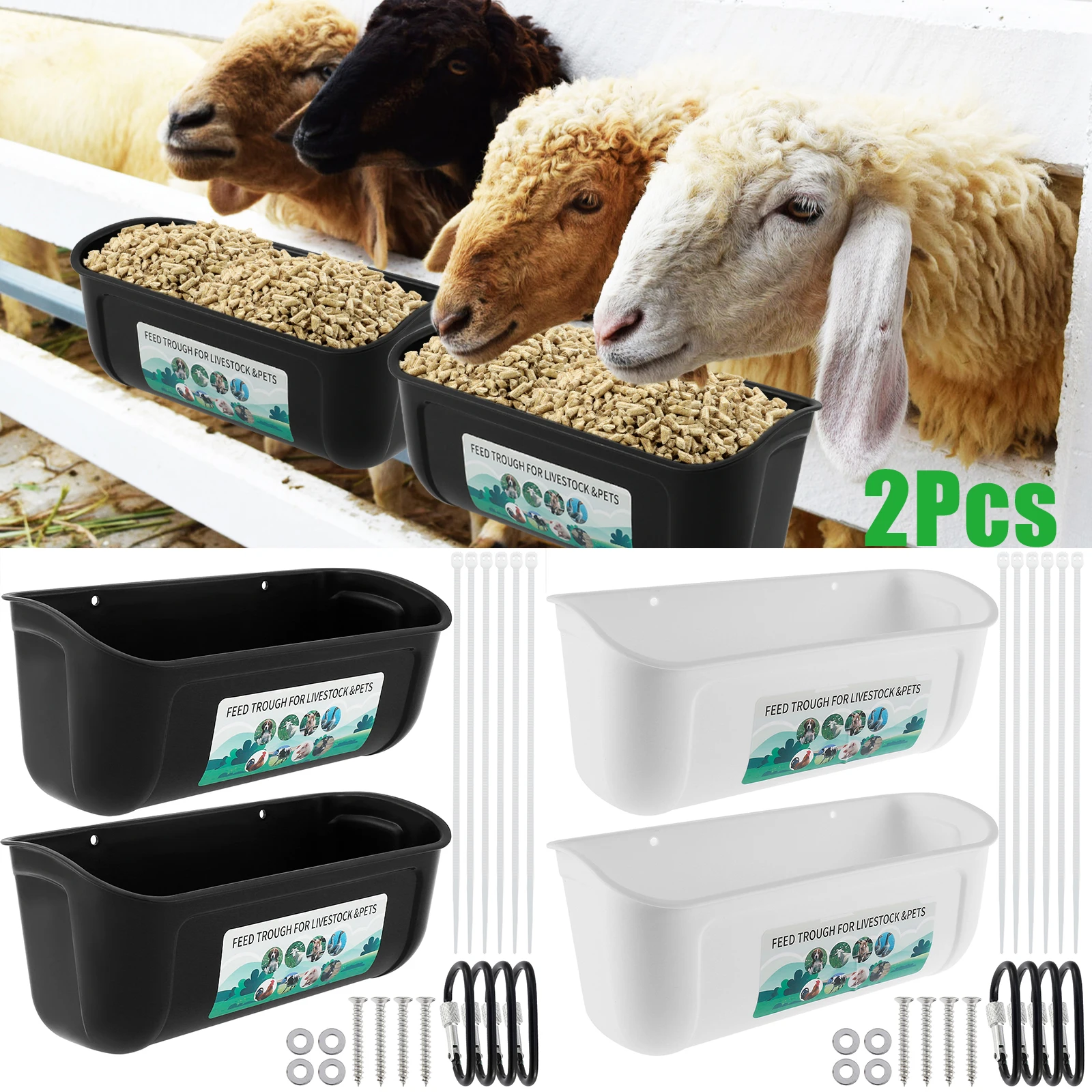 2Pcs Hanging Fence Feeder Chicken Goat Feeder Large Capacity Spill-proof Chicken Duck Goose Feed Trough for Automatic Feeding