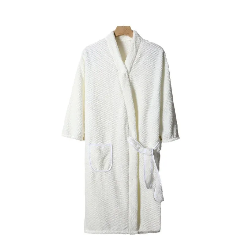 ผ้าเช็ดตัว ชุดคลุมอาบน้ำ กระโปรง ฤดูใบไม้ร่วงและฤดูหนาว สำหรับผู้ชายและผู้หญิง ผ้าขนแกะคอรัล ลายสับปะรด ลายสก็อต แขนยาว ผ้าหนา ชุดยูกาตะอาบน้ำ