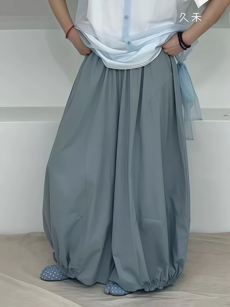 

Casual Loose Wide Leg Pants Women's Summer Thin Elastic Waist Flower Bud Pants All-Match Large Size Lantern Pants